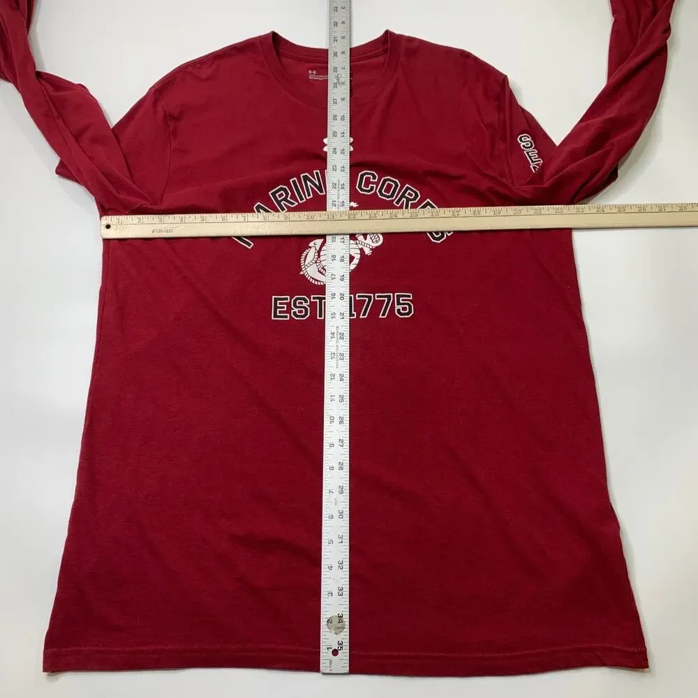 USMC Marine Corps Shirt Mens XL Wine HeatGear Loose Fit Long Sleeve Under Armour